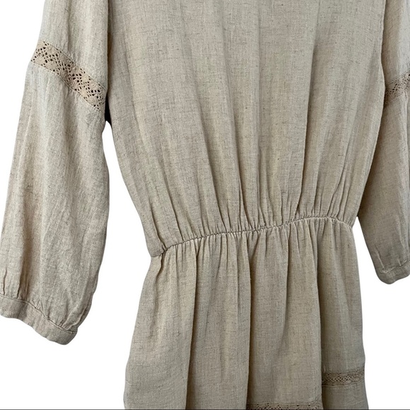 ANINE BING Neutral Linen Cotton Eyelet Lace Trim Dress - Picture 8 of 11
